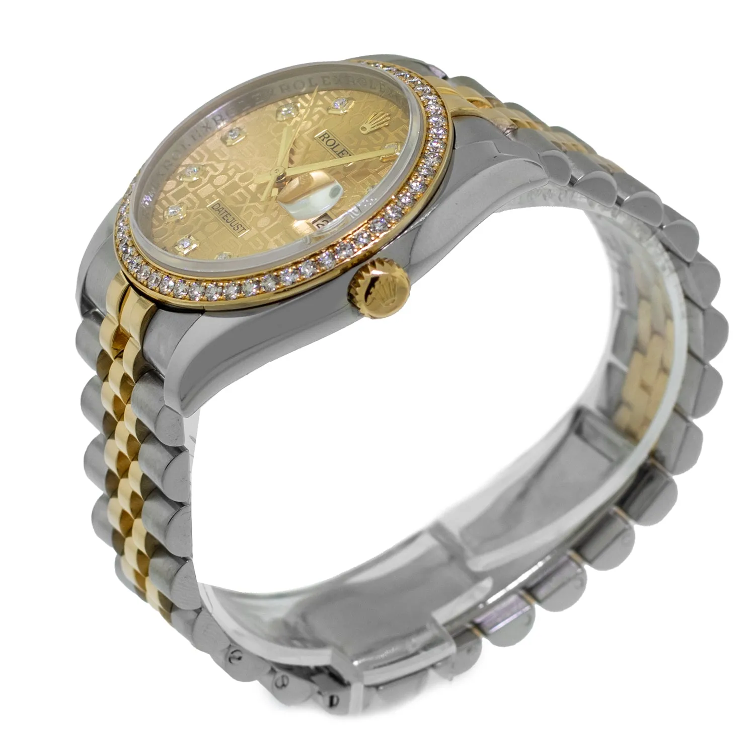 Rolex Datejust 36mm Yellow Gold & Steel Champagne Jubilee Diamond Dial Diamond Bezel 116243
