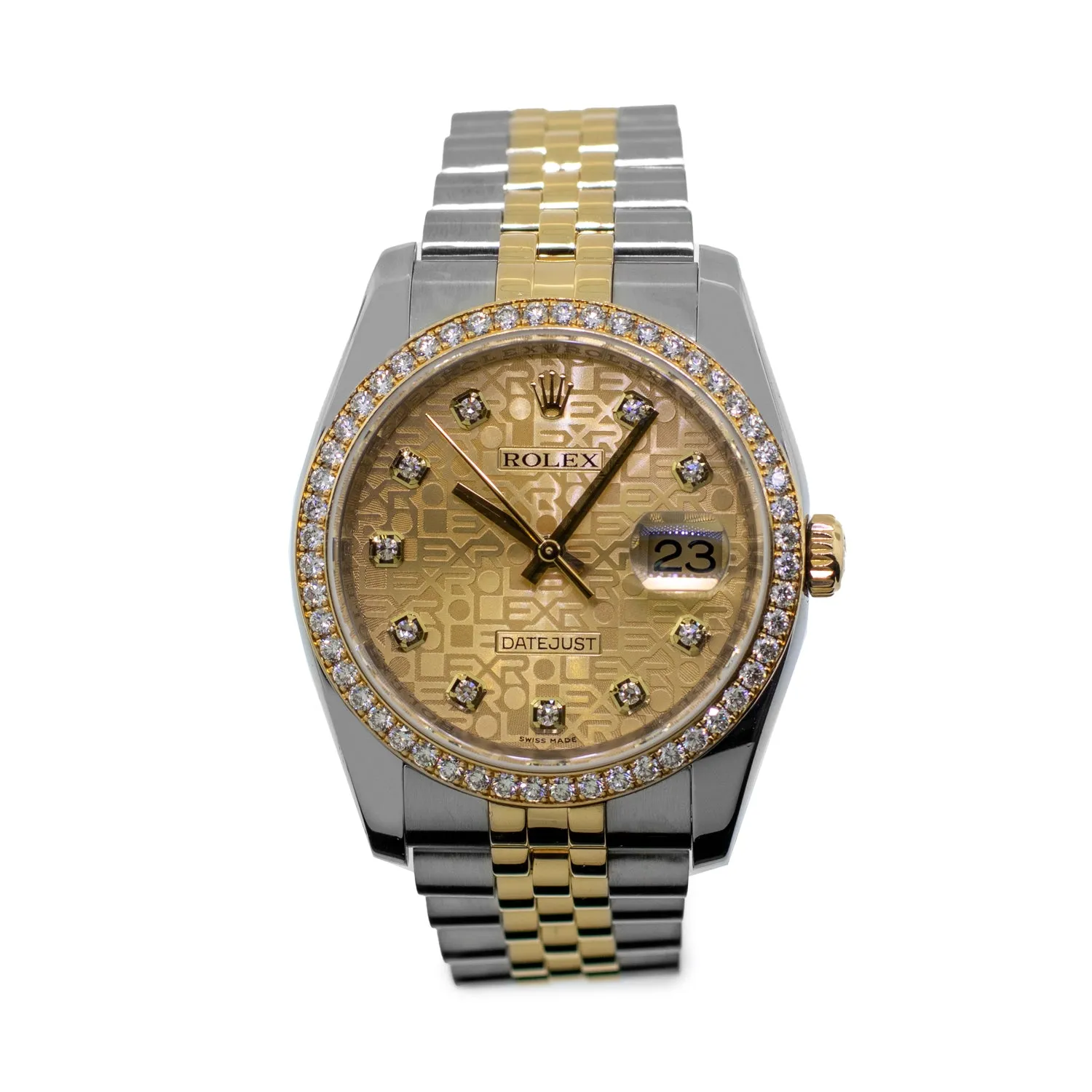 Rolex Datejust 36mm Yellow Gold & Steel Champagne Jubilee Diamond Dial Diamond Bezel 116243