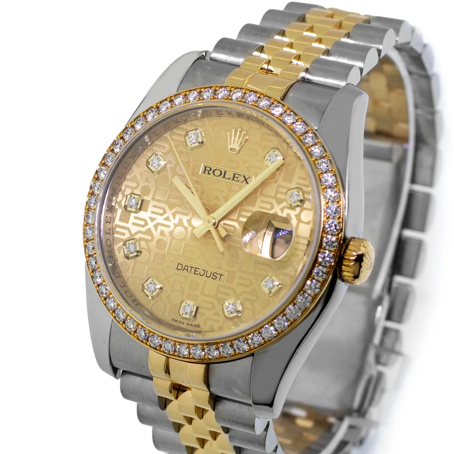 Rolex Datejust 36mm Yellow Gold & Steel Champagne Jubilee Diamond Dial Diamond Bezel 116243