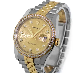Rolex Datejust 36mm Yellow Gold & Steel Champagne Jubilee Diamond Dial Diamond Bezel 116243