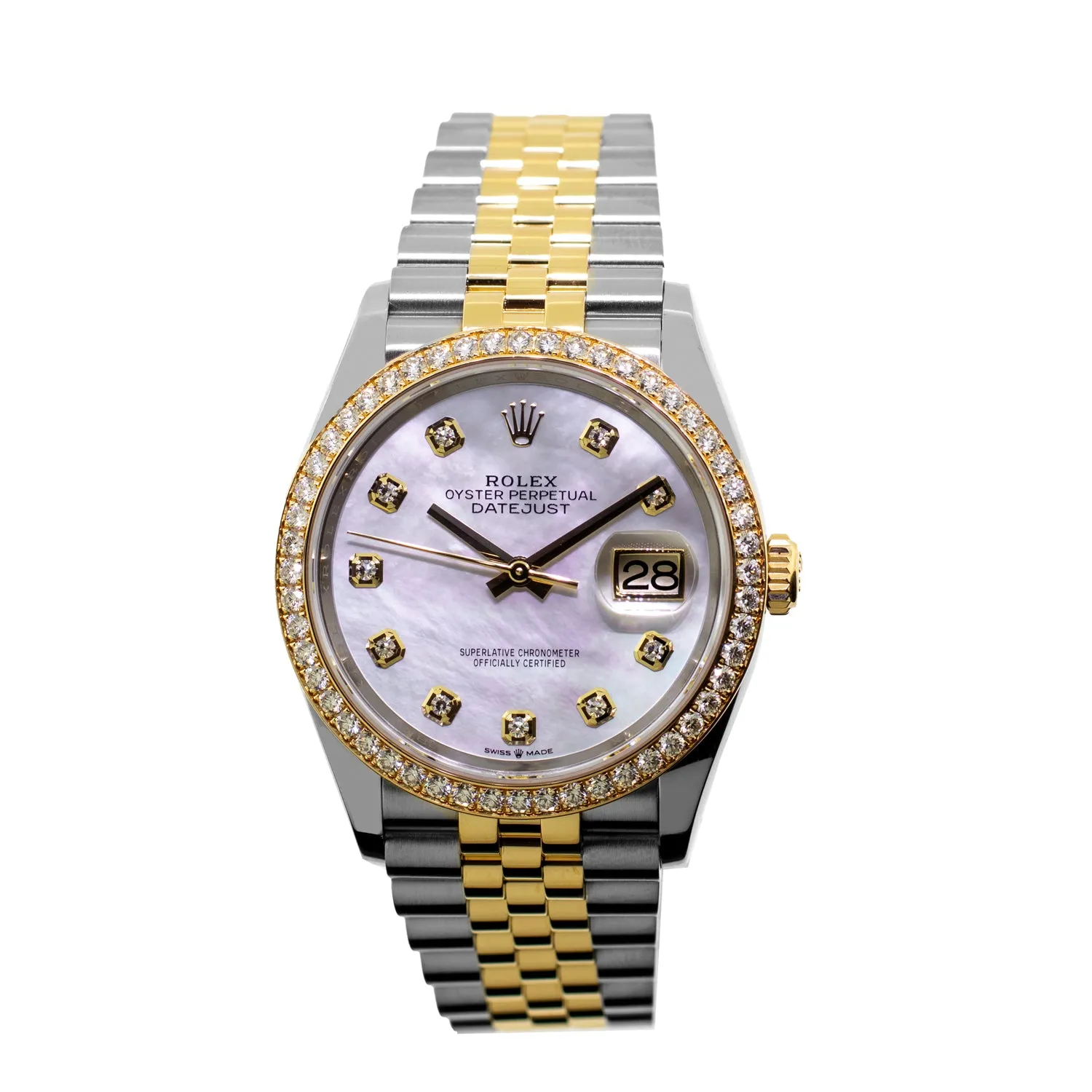 Rolex Datejust 36mm Yellow Gold & Steel MOP Diamond Dial & Diamond Bezel 126283RBR