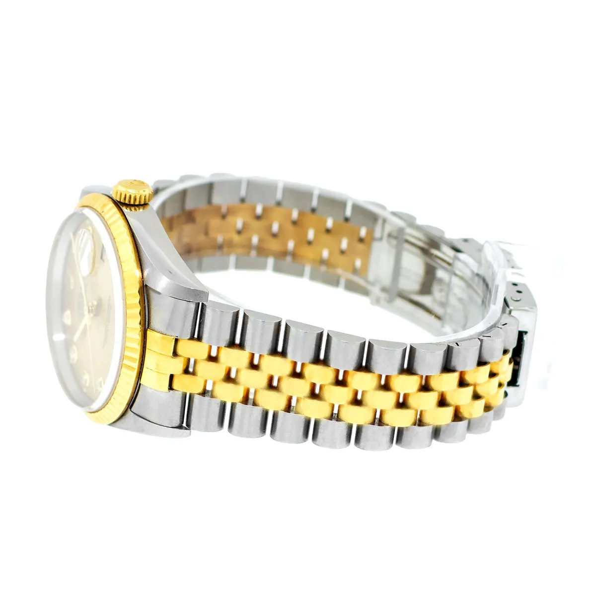 Rolex Datejust 36mm Yellow Gold Steel Champagne Diamond Dial Fluted Bezel 16233
