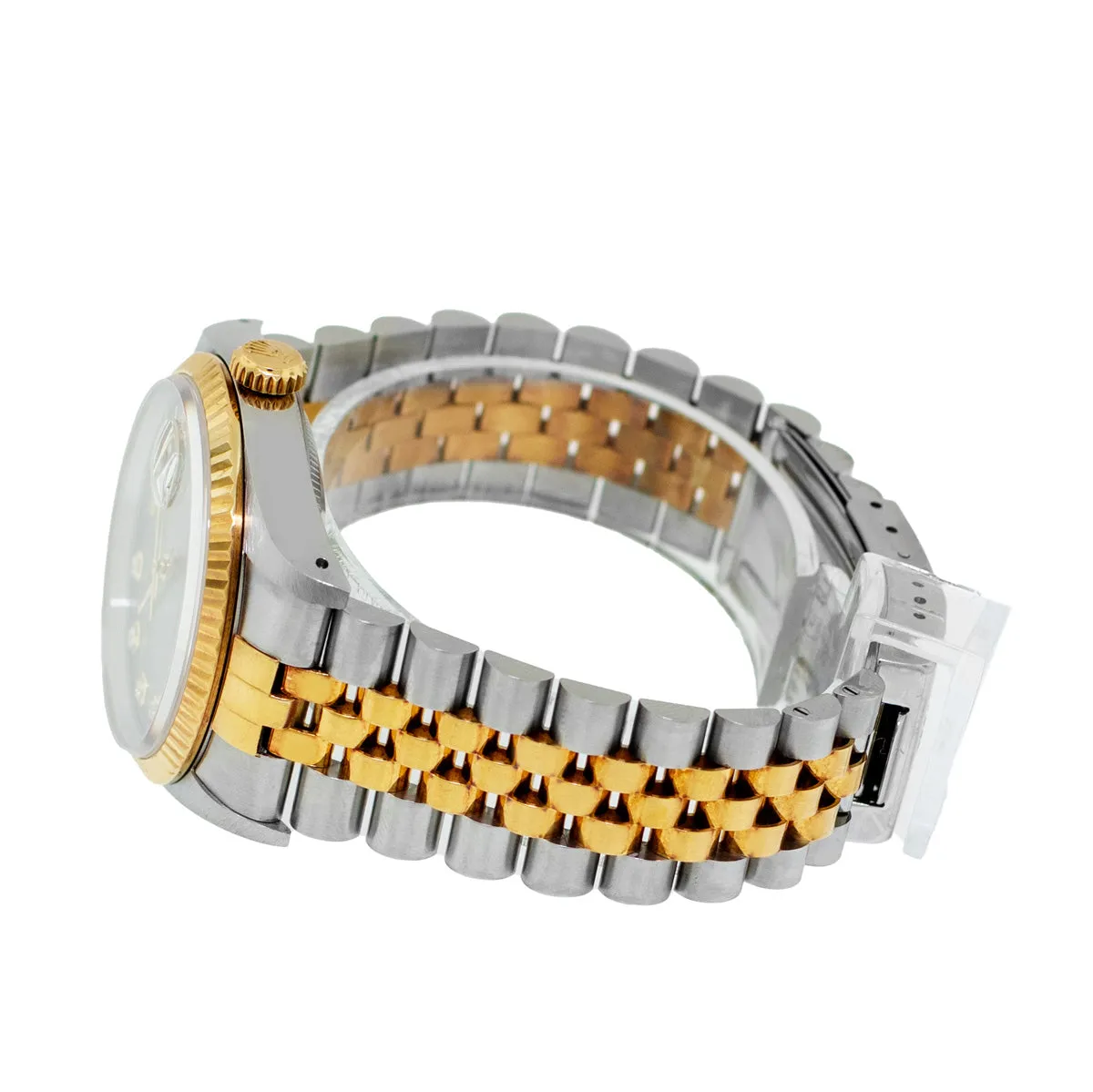 Rolex Datejust 36mm Yellow Gold Steel Rhodium Diamond Dial Fluted Bezel 16233