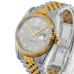 Rolex Datejust 36mm Yellow Gold Steel Rhodium Diamond Dial Fluted Bezel 16233