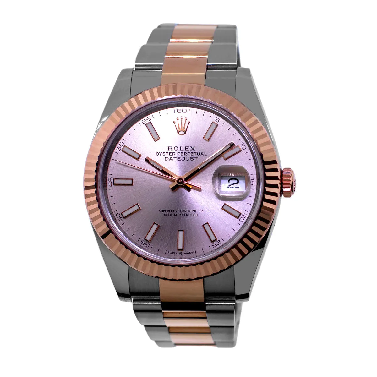Rolex Datejust 41mm Everose Gold & Steel Sundust Index Dial & Fluted Bezel 126331