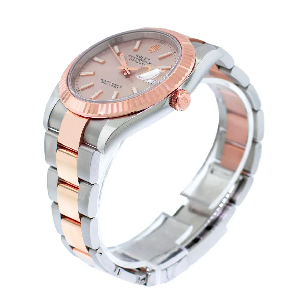 Rolex Datejust 41mm Everose Gold & Steel Sundust Index Dial & Fluted Bezel 126331