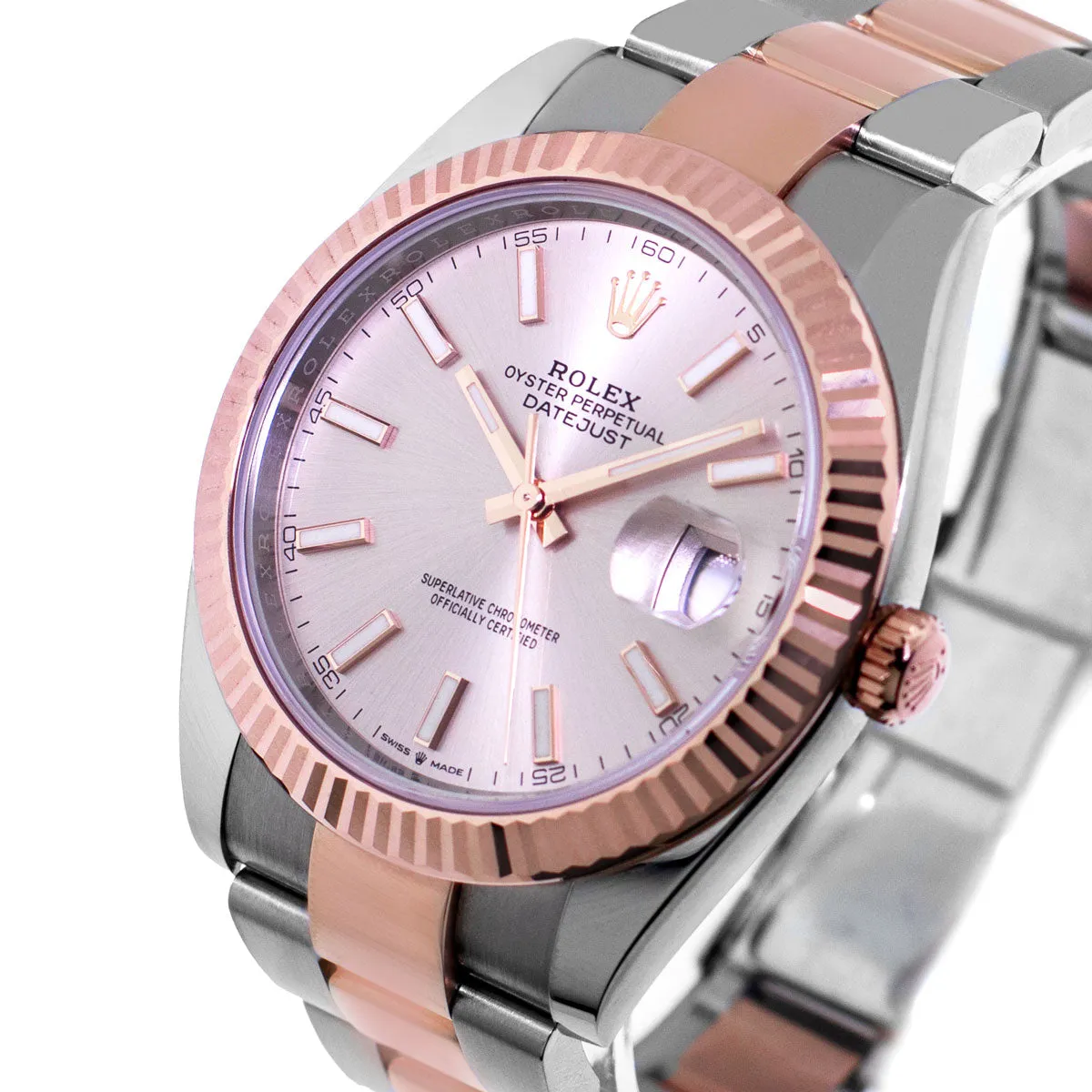 Rolex Datejust 41mm Everose Gold & Steel Sundust Index Dial & Fluted Bezel 126331