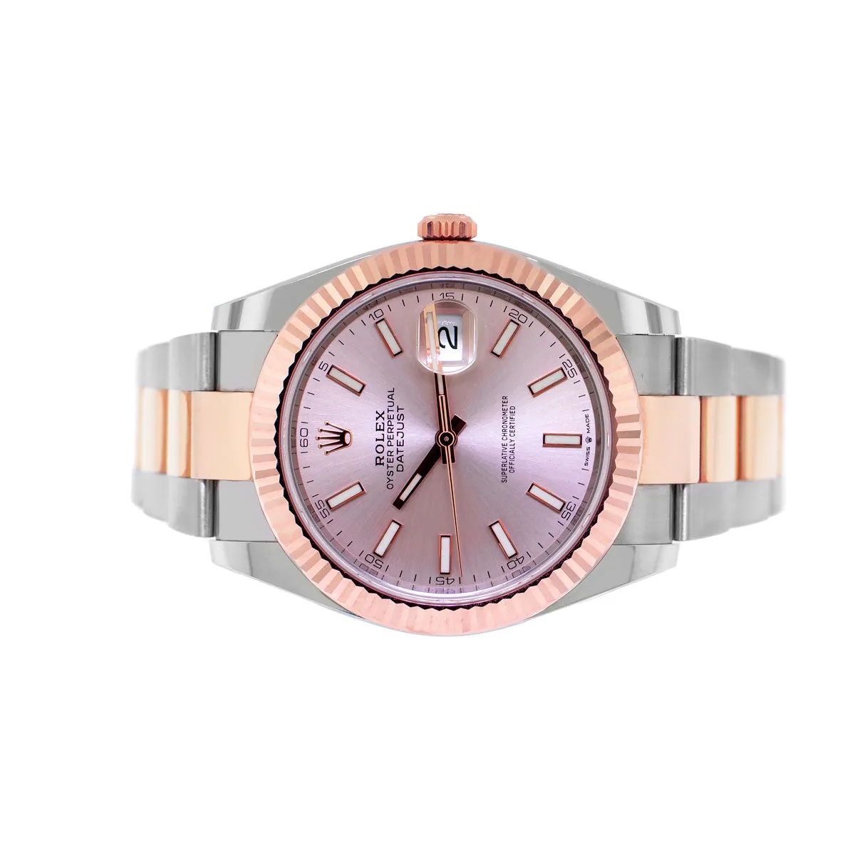 Rolex Datejust 41mm Everose Gold & Steel Sundust Index Dial & Fluted Bezel 126331