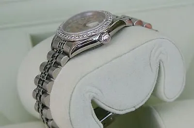 ROLEX  DATEJUST LADIES STEEL DIAMOND SILVER TAPESTRY DIAL DIAMOND BEZEL
