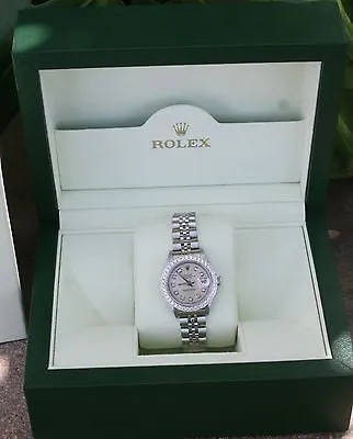 ROLEX  DATEJUST LADIES STEEL DIAMOND SILVER TAPESTRY DIAL DIAMOND BEZEL
