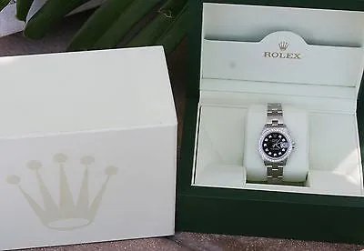 ROLEX DATEJUST LADIES WATCH STEEL BLACK DIAMOND DIAL BEZEL LATE 69160