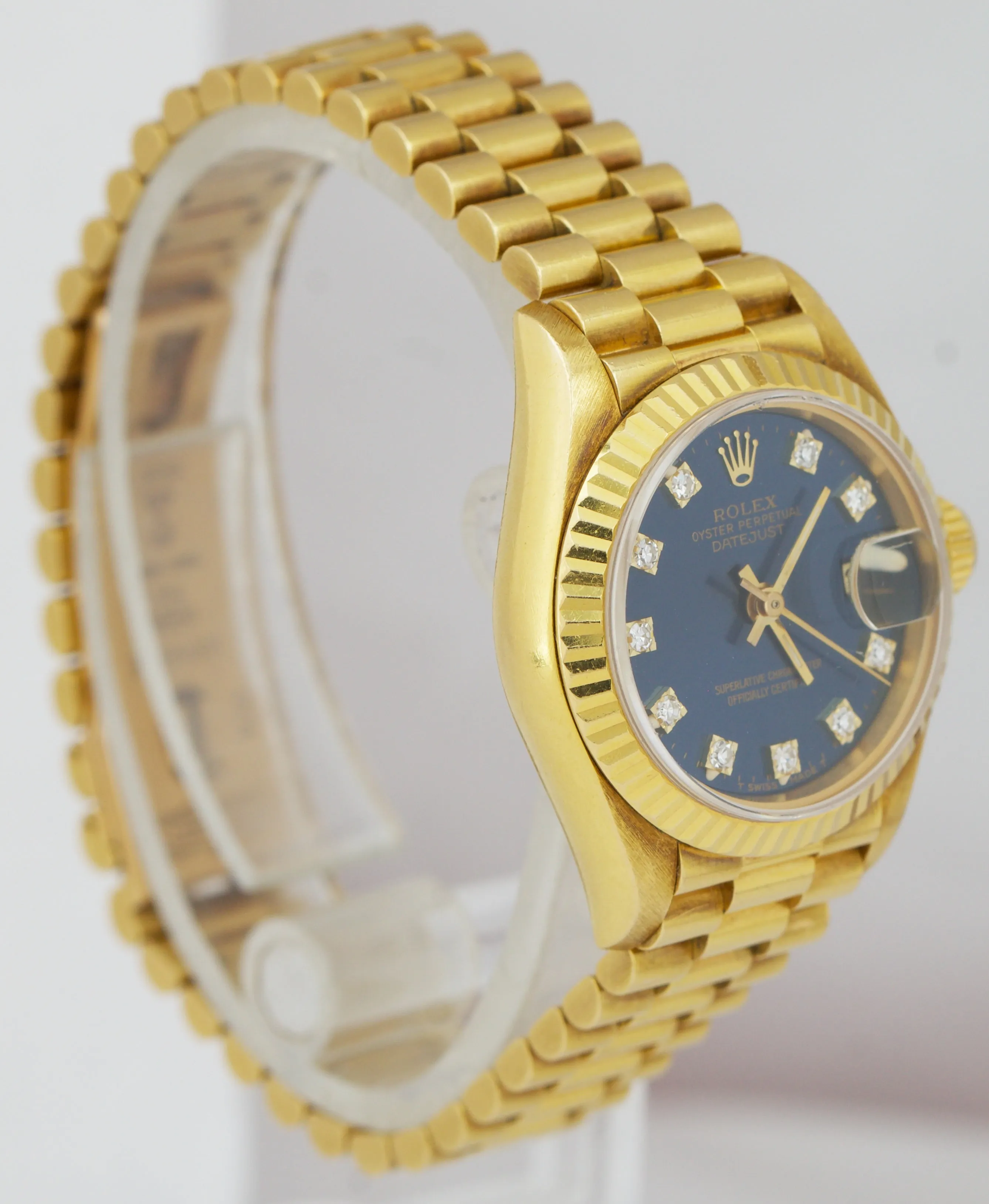Rolex DateJust President 26mm Champagne Blue Diamond Dial 18K Yellow Gold 69178