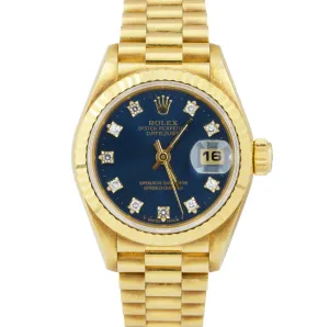 Rolex DateJust President 26mm Champagne Blue Diamond Dial 18K Yellow Gold 69178