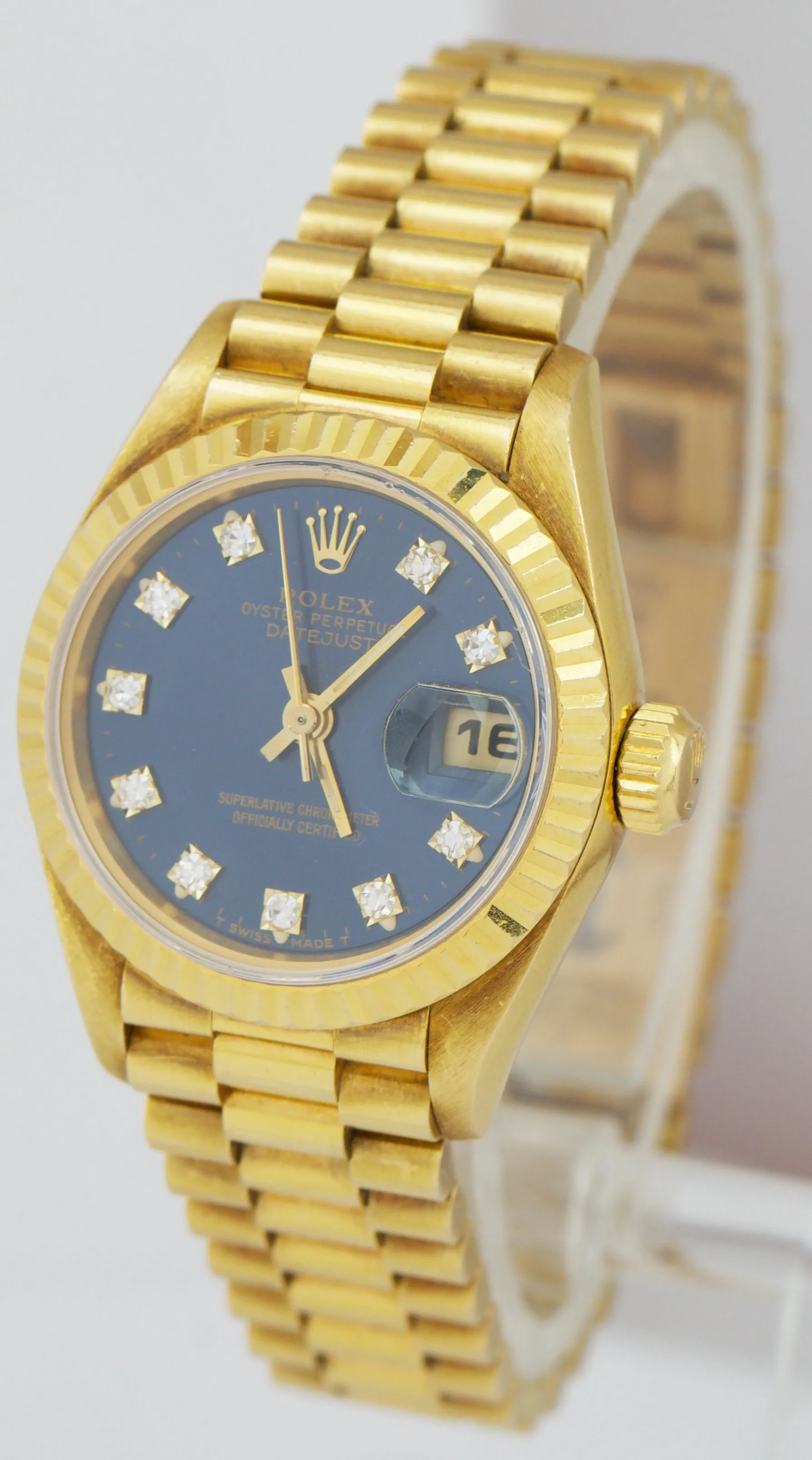 Rolex DateJust President 26mm Champagne Blue Diamond Dial 18K Yellow Gold 69178
