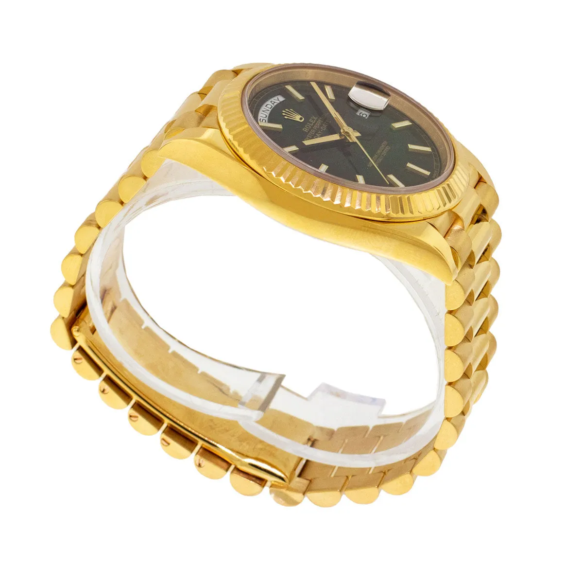 Rolex Day-Date 40mm Yellow Gold Black Diagonal Motif Index Dial & Fluted Bezel 228238