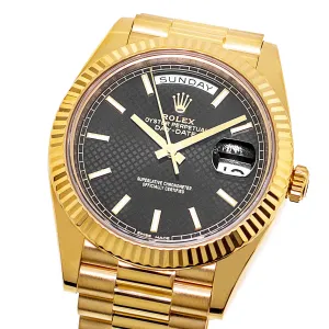 Rolex Day-Date 40mm Yellow Gold Black Diagonal Motif Index Dial & Fluted Bezel 228238