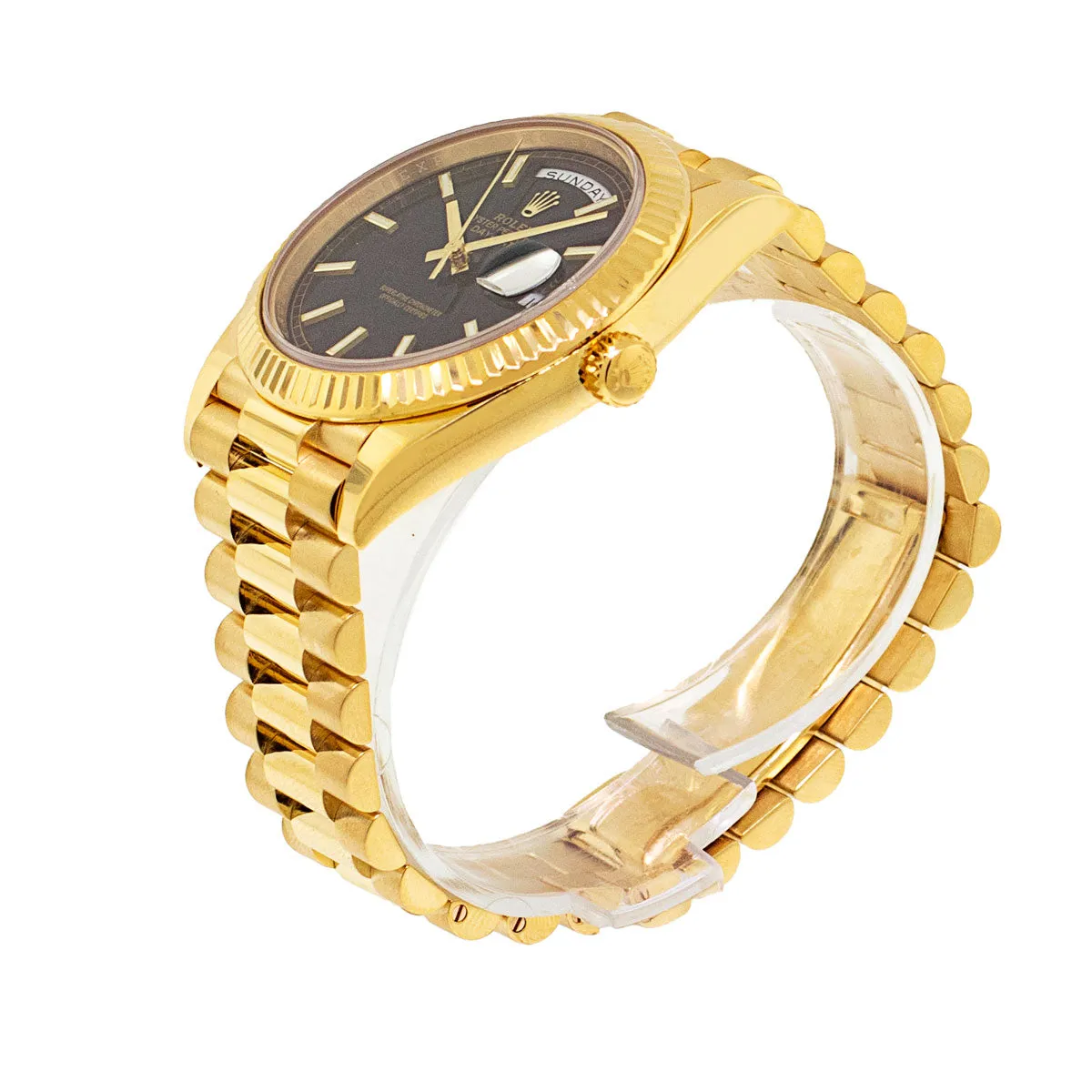 Rolex Day-Date 40mm Yellow Gold Black Diagonal Motif Index Dial & Fluted Bezel 228238