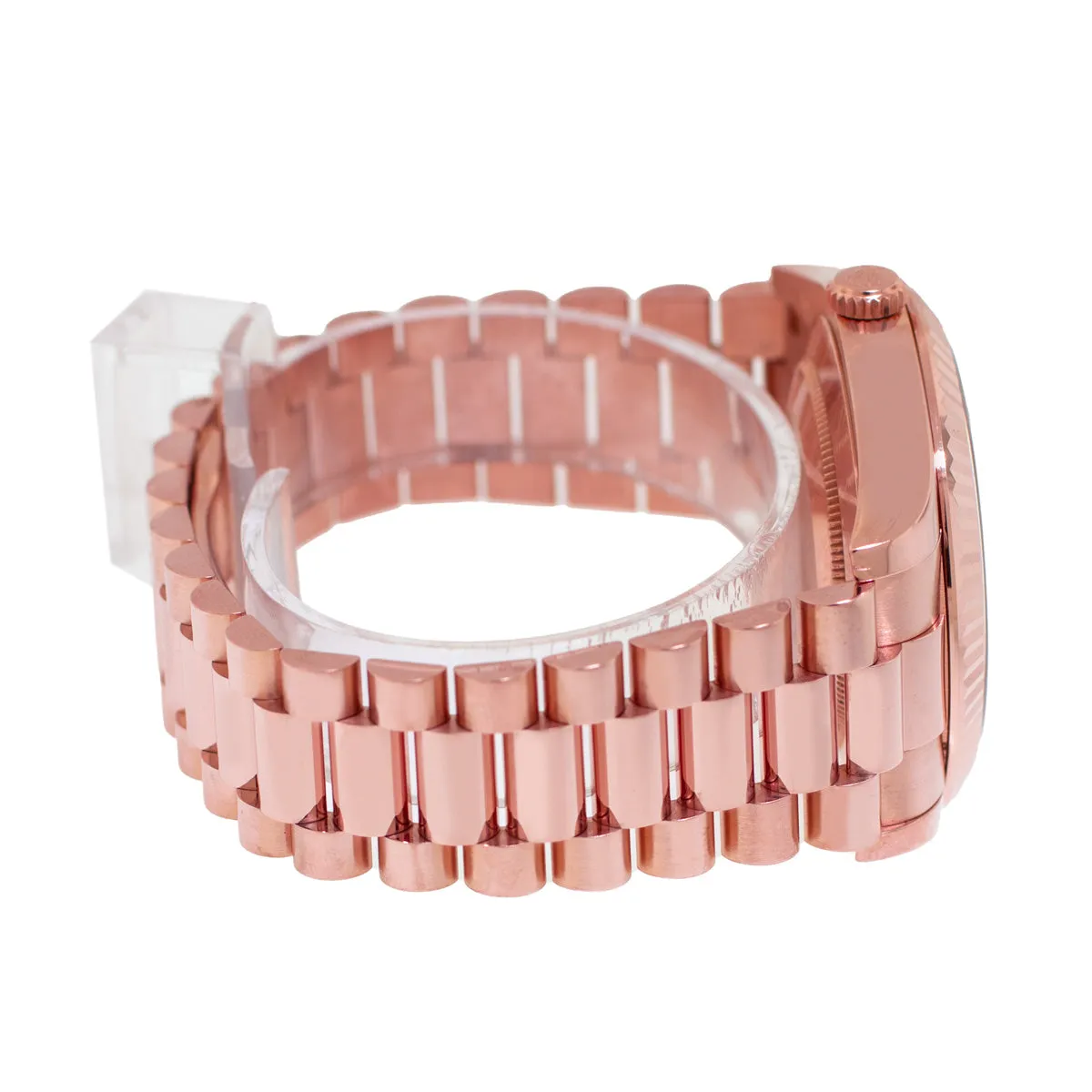 Rolex Day-Date 41mm Rose Gold Chocolate Roman Dial & Fluted Bezel 218235