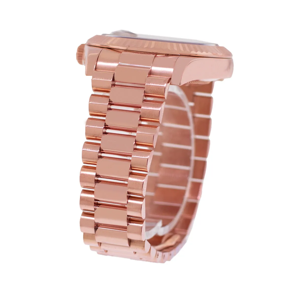 Rolex Day-Date 41mm Rose Gold Chocolate Roman Dial & Fluted Bezel 218235