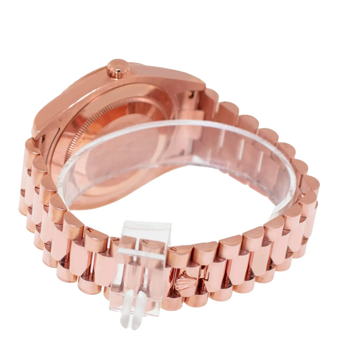 Rolex Day-Date 41mm Rose Gold Chocolate Roman Dial & Fluted Bezel 218235