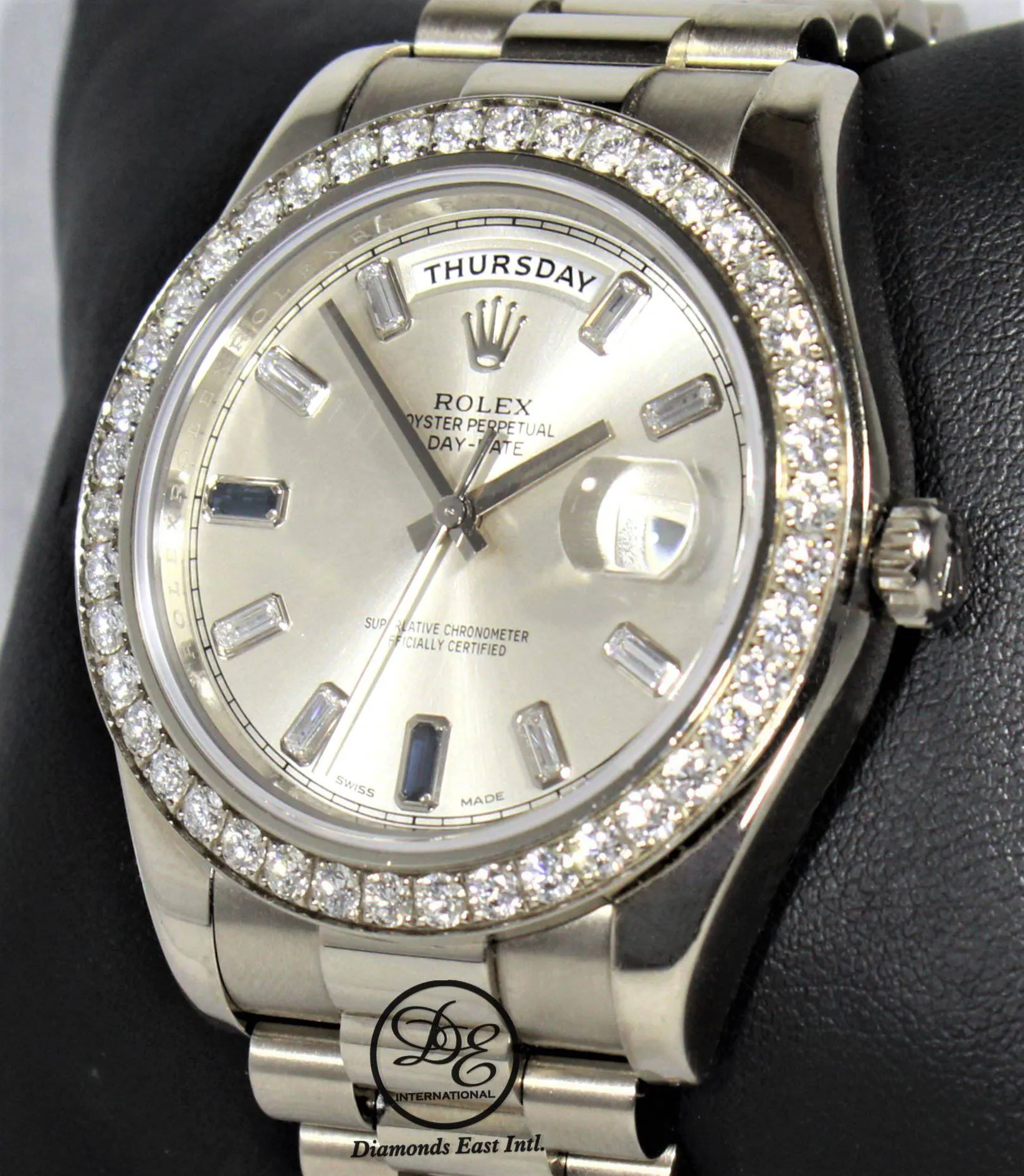 Rolex Day-Date II President 218349 18K White Gold Factory Diamond & Sapphires Dial Bezel BOX/PAPER