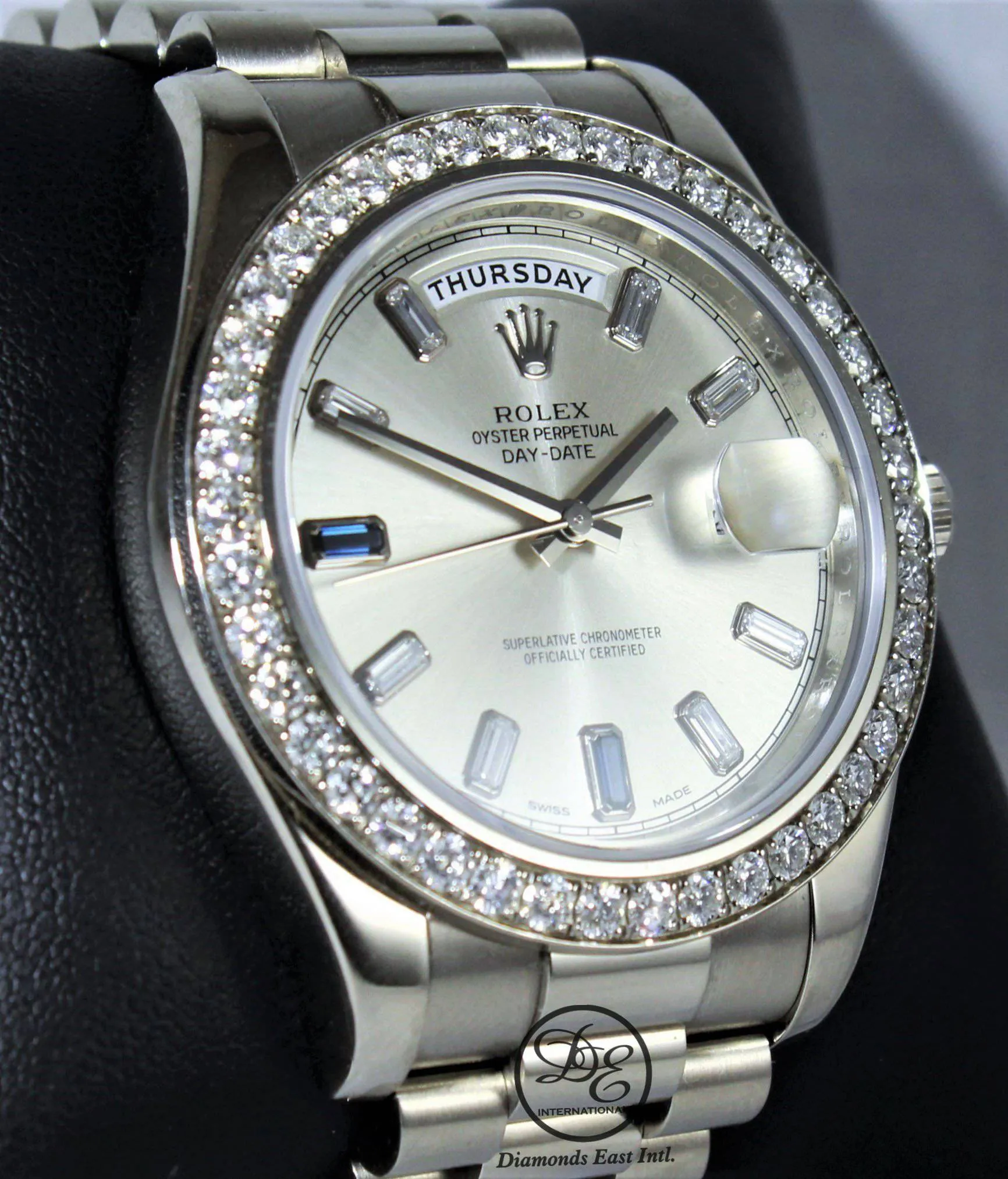 Rolex Day-Date II President 218349 18K White Gold Factory Diamond & Sapphires Dial Bezel BOX/PAPER