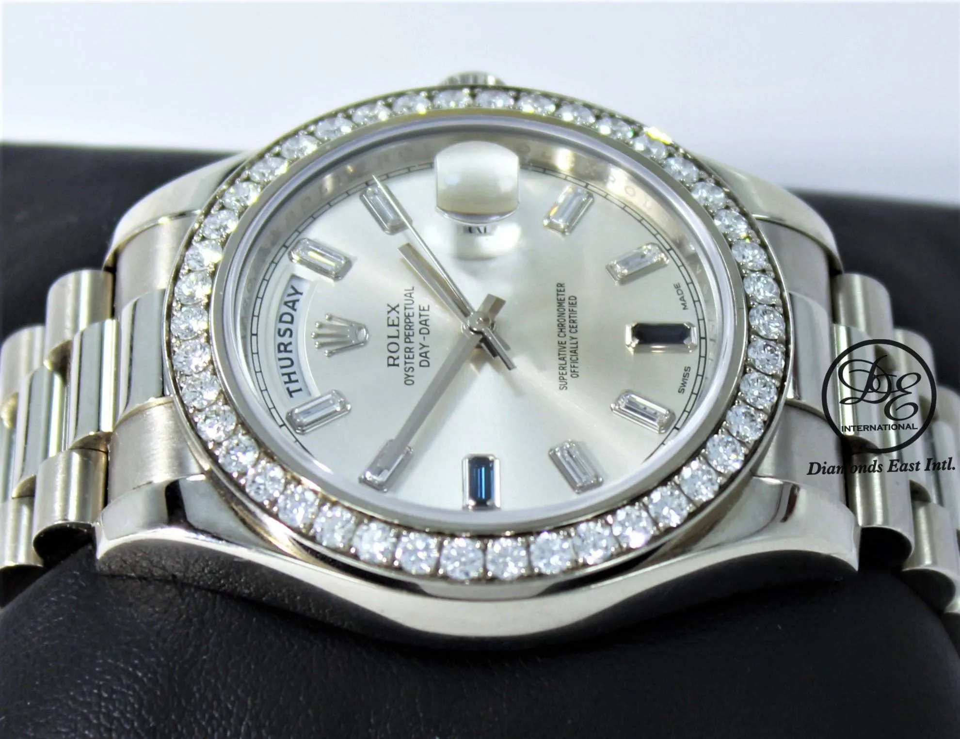 Rolex Day-Date II President 218349 18K White Gold Factory Diamond & Sapphires Dial Bezel BOX/PAPER