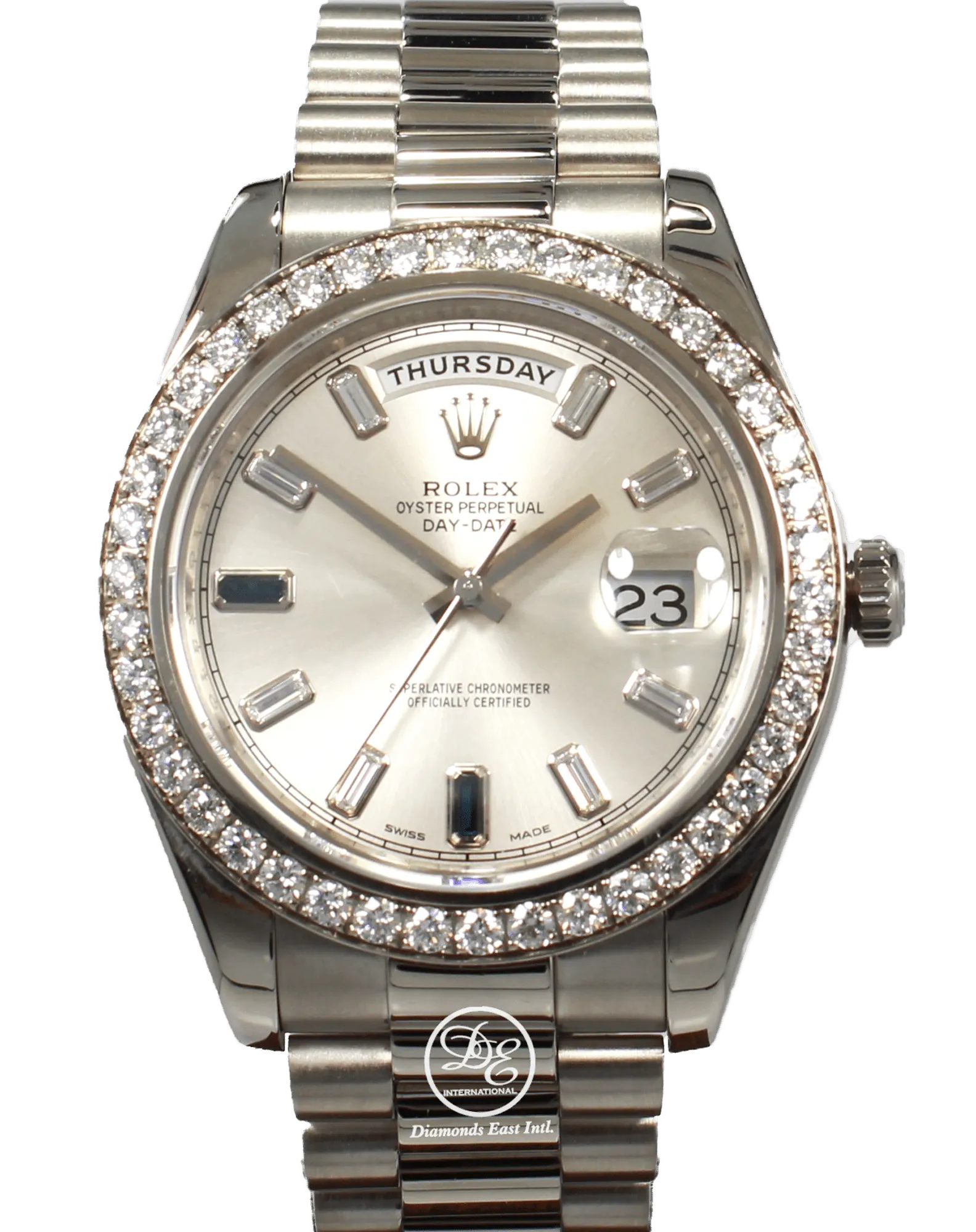 Rolex Day-Date II President 218349 18K White Gold Factory Diamond & Sapphires Dial Bezel BOX/PAPER
