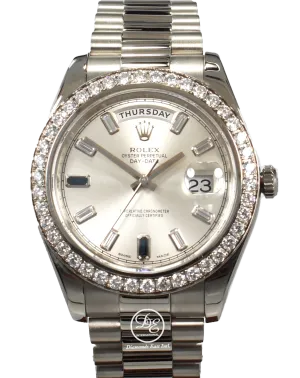 Rolex Day-Date II President 218349 18K White Gold Factory Diamond & Sapphires Dial Bezel BOX/PAPER