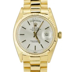 Rolex Day-Date President 36mm Silver Patina Pie-Pan 18K Yellow Gold Watch 1803