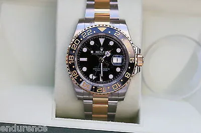 ROLEX GMT II TWO TONE 18k GOLD & STEEL WATCH NEW CERAMIC BEZEL BLACK 116713