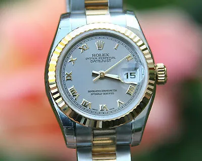 ROLEX LADIES 26mm DATEJUST 18K GOLD & STEEL RAISED ROMAN Vsn 179173 UNWORN