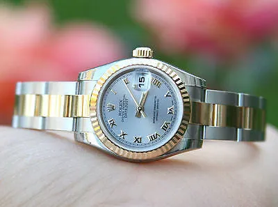 ROLEX LADIES 26mm DATEJUST 18K GOLD & STEEL RAISED ROMAN Vsn 179173 UNWORN
