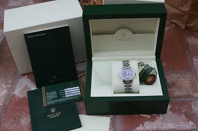 ROLEX LADIES 26mm DATEJUST 18K WHITE GOLD DIAMOND BEZEL BLACK MOP 179160 PERFECT