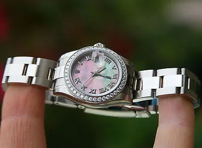 ROLEX LADIES 26mm PRESIDENT 18K WHITE GOLD BLACK MOP 179179 ROMAN OYSTER BAND