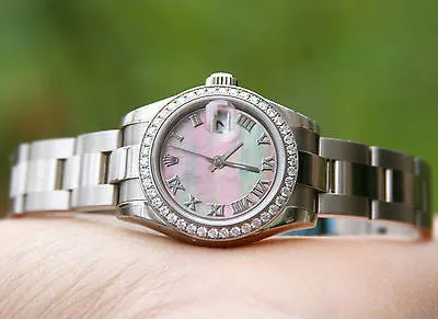 ROLEX LADIES 26mm PRESIDENT 18K WHITE GOLD BLACK MOP 179179 ROMAN OYSTER BAND