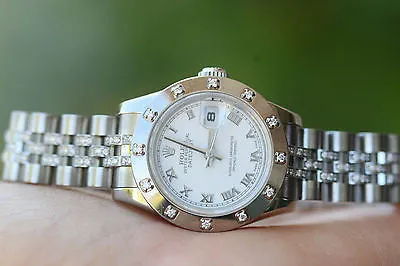 ROLEX LADIES 26mm STAINLESS STEEL DATEJUST 179174 12 DIAMOND BEZEL JUBILEE BAND