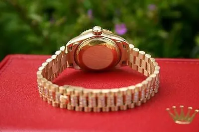 ROLEX LADIES 6917 PRESIDENT 18K YELLOW GOLD DIAMOND WHITE PEARL DIAL BEZEL BAND