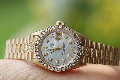 ROLEX LADIES 69178 PRESIDENT 26mm 18K YELLOW GOLD DIAMOND BAND BEZEL & DIAL