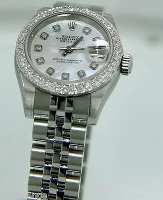 ROLEX LADIES DATEJUST 179160 STEEL WATCH WITH MOP DIAMOND DIAL AND BEZEL JUBILEE