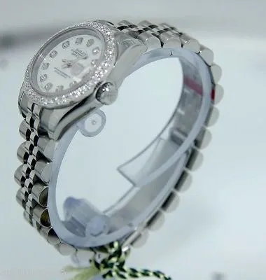 ROLEX LADIES DATEJUST 179160 STEEL WATCH WITH MOP DIAMOND DIAL AND BEZEL JUBILEE