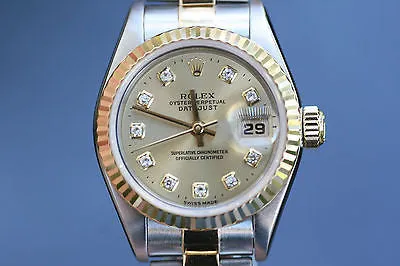 ROLEX LADIES DATEJUST 69163 2TONE DIAMOND DIAL 26mm 18K YELLOW GOLD "T" 1996
