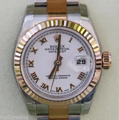 ROLEX LADIES DATEJUST WATCH ROSE GOLD STEEL WHITE ROMAN TWO TONE 179171