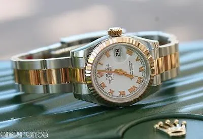 ROLEX LADIES DATEJUST WATCH ROSE GOLD STEEL WHITE ROMAN TWO TONE 179171