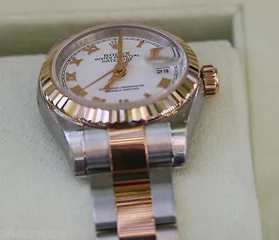 ROLEX LADIES DATEJUST WATCH ROSE GOLD STEEL WHITE ROMAN TWO TONE 179171