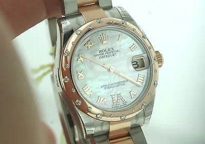 ROLEX LADIES MIDSIZE 178341 31mm 18k ROSE GOLD STAINLESS STEEL DIAMOND WHITE MOP