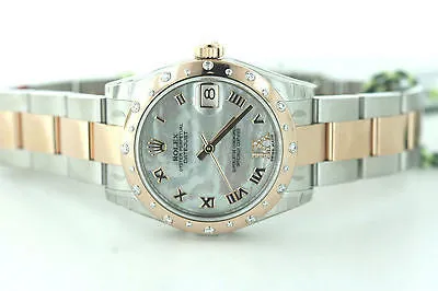 ROLEX LADIES MIDSIZE 178341 31mm 18k ROSE GOLD STAINLESS STEEL DIAMOND WHITE MOP