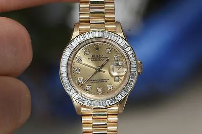 ROLEX LADIES PRESIDENT 18K YELLOW GOLD CHANNEL SET DIAMOND BEZEL GOLD DIAL 69178