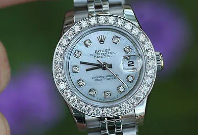 ROLEX LADIES STAINLESS STEEL DATEJUST 26mm OVERSIZE DIAMOND BEZEL 179160 UNWORN