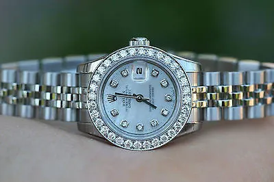 ROLEX LADIES STAINLESS STEEL DATEJUST 26mm OVERSIZE DIAMOND BEZEL 179160 UNWORN